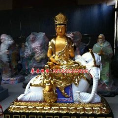 玻璃鋼普賢菩薩雕塑，玻璃鋼貼金雕塑