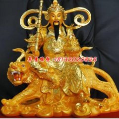 玻璃鋼騎虎財(cái)神，玻璃鋼貼金神仙雕塑