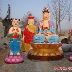 觀音菩薩與善財(cái)童子雕塑，玻璃鋼佛像雕塑