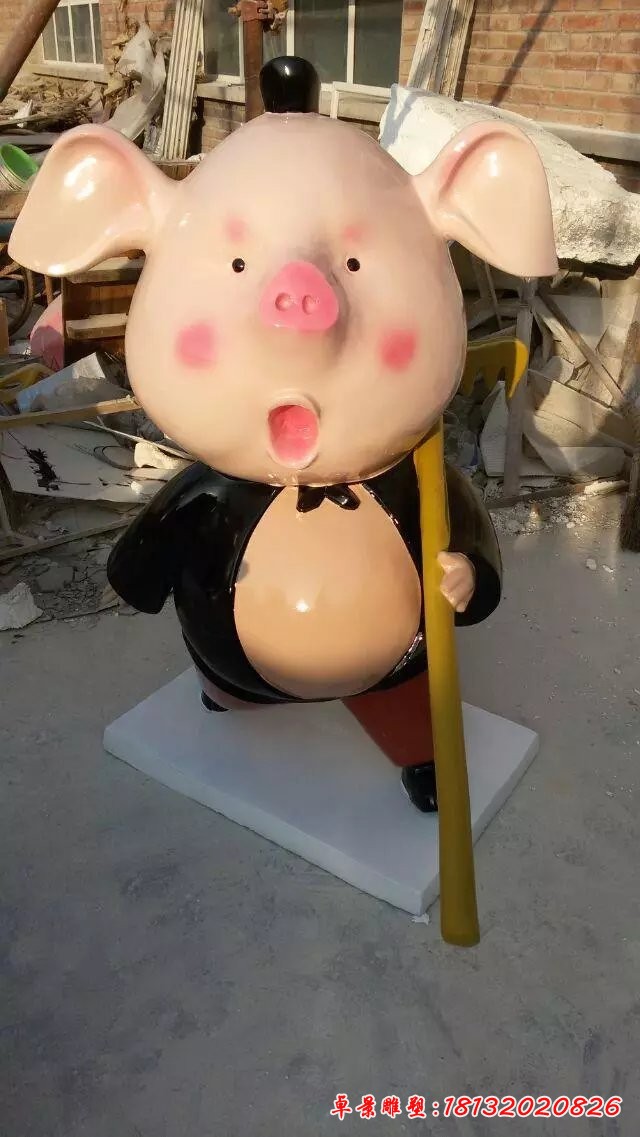 卡通豬八戒雕塑，玻璃鋼卡通動(dòng)物雕塑