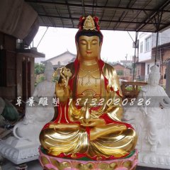 坐式觀音雕塑，玻璃鋼貼金彩繪觀音