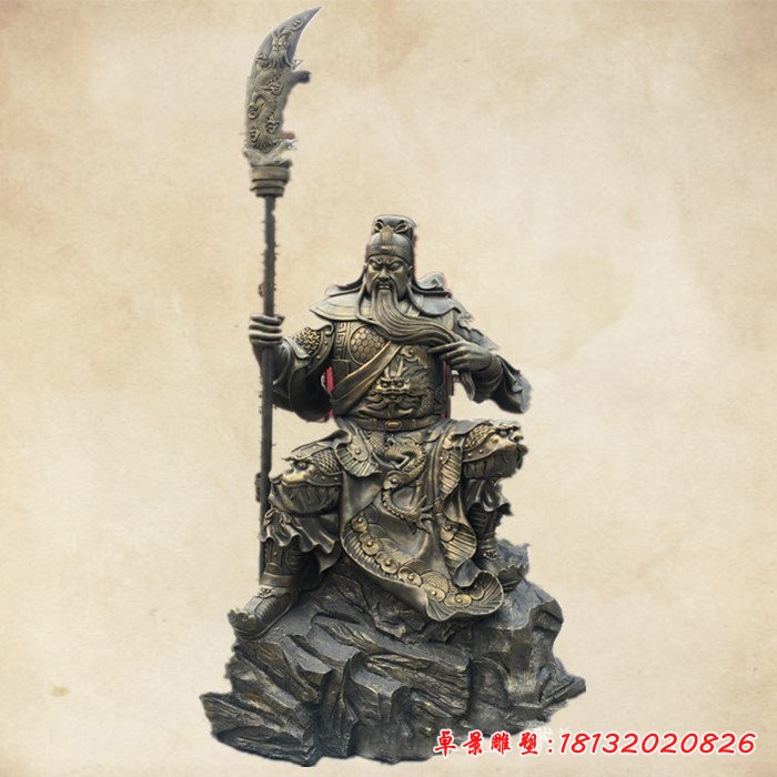 持刀關(guān)公鑄銅武財神雕塑
