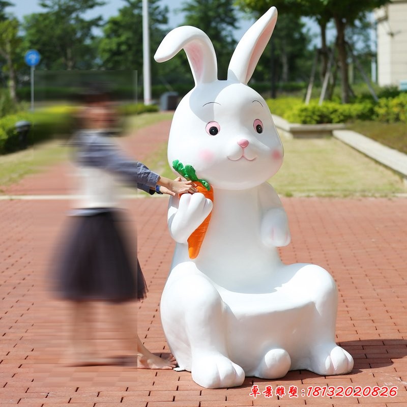 小兔子座椅雕塑，玻璃鋼卡通動物座椅