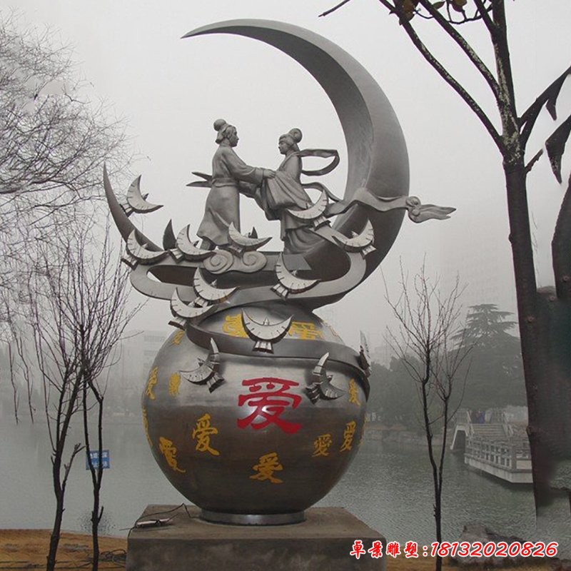 不銹鋼牛郎織女雕塑，公園不銹鋼雕塑