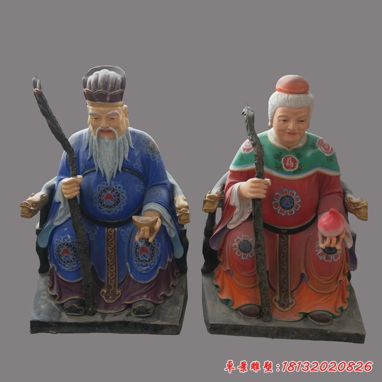 玻璃鋼彩繪土地公土地婆，土地廟神像雕塑