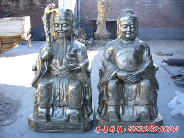 銅雕土地公土地婆，神仙銅雕