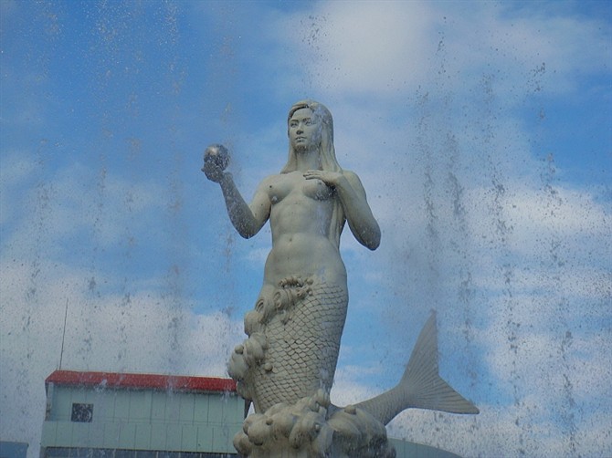 美人魚石雕，漢白玉美人魚雕塑 (3)