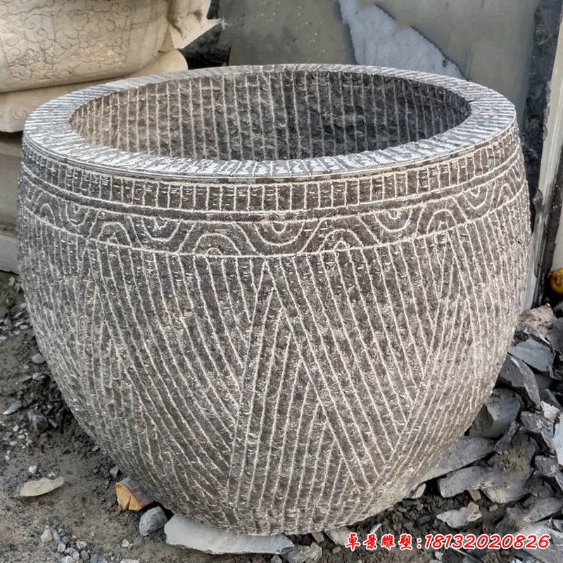 青石水缸，仿古水缸石雕