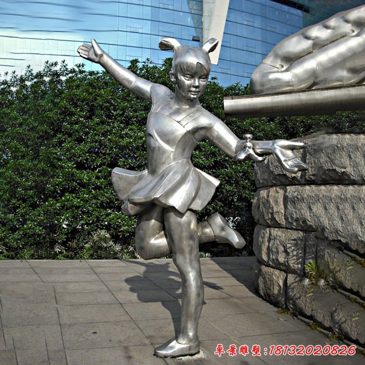 踢毽子的女孩雕塑，不銹鋼人物雕塑(1)